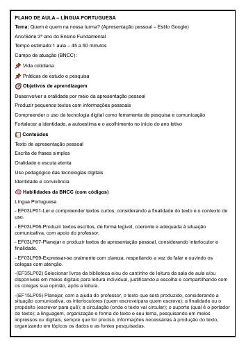 Capa de Plano de Aula — Dinâmica Google