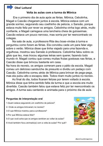 Capa de Leitura e Interpretação — Volta às Aulas