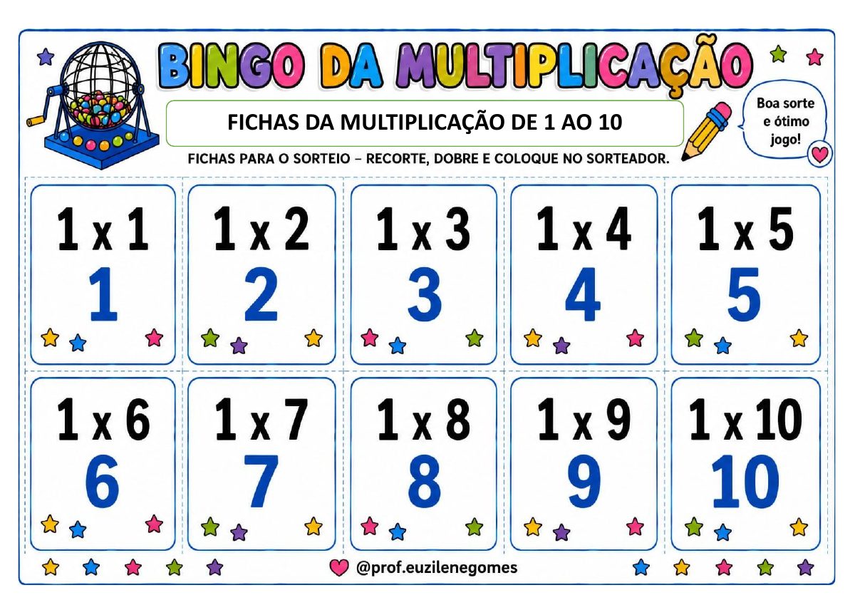 Amostra de Bingo da Multiplicação
