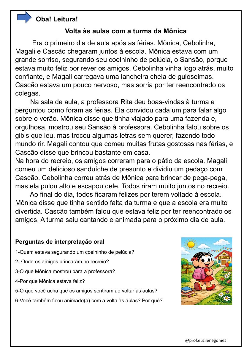 Amostra de Leitura e Interpretação — Volta às Aulas