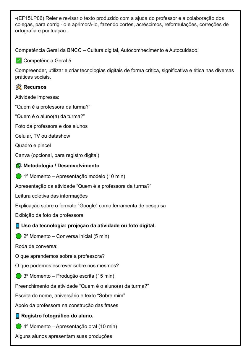 Amostra de Plano de Aula — Dinâmica Google